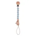 Blue silicone bead pacifier clip with beech wood star and rainbow engraved wooden clasp - Grey Blue