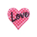 Pink heart-shaped silicone bead accessory with red checkerboard and Love text - LOVE