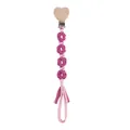 Handmade purple and pink braided cotton pacifier clip with wooden heart-shaped fastener - Purple