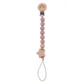 Beech wood pacifier clip with silicone beads and a pentagram star in dusty rose pink - Dusty Pink