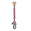 Pink and dark green macramé baby pacifier clip with heart-shaped wooden fastener - Dusty Pink