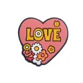 Pink heart-shaped PVC shoe charm with LOVE text and colorful flower elements - Flower Heart