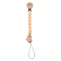 Pink silicone and beech wood pacifier clip with star bead and rainbow engraving - Deep Skin
