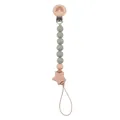 Sage green silicone beads and beech wood pacifier clip with star and rainbow engraving - Sage Green