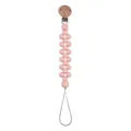 Pink silicone and beech wood baby pacifier clip with cartoon beads for teething - Light Pink