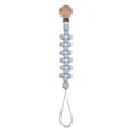 Baby pacifier clip with light gray silicone beads and natural beech wood clasp - Grey Blue