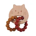DIY baby teether ring with cat-shaped beech wood and colorful silicone beads - Cat
