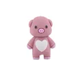 Detailed close-up of a pink 3D silicone pig bead with a white heart pattern for teething - Dusty Pink