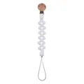 Baby pacifier clip with beech wood clasp and white silicone geometric beads - White