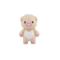 Macro shot of 3D silicone pig bead featuring pink nose and white heart pattern decoration - Beige