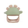 Green and pink silicone dinosaur baby teether with textured surfaces and ring handle - Light Green