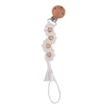 Catenella portaciuccio in cotone intrecciato con perle in legno di faggio bianco - Beige