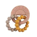 Baby beech wood sun teether with ginger and brown silicone bead rings for teething relief - Sun