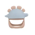 Blue dinosaur baby teether mitten with soft silicone textures for soothing gums - Grey Blue