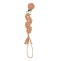 Catenella portaciuccio in cotone intrecciato con perle in legno di faggio beige - Kaki