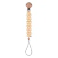 Baby Schnullerkette mit aprikosen Silikonblüten und natürlichem Buchenholz Clip - Gelb