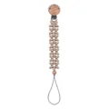 Baby Schnullerkette mit Silikonperlen in Blütenform und Buchenholz-Clip in Beige und Natur - Khaki