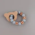 Safe beech wood and light blue silicone bead baby teething bracelet with bear charm - Bear / Grey Blue