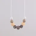 Silicone teething necklace for nursing mothers with leopard print and geometric beads - Dark Taupe