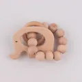 Natural beech wood elephant teething ring set with round beads for infant sensory play - Elephant