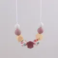 Teething necklace for moms with floral silicone beads in Morandi pink and beige - Dark Mauve