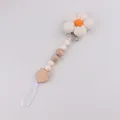 Schnullerkette im INS-Stil mit Stoffblume, Silikonperlen und Blumenanhänger aus Holz - Kokosmilchweiß