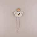 Cartoon bear pacifier clip with beige fabric bear and light gray cotton strap - Beige