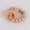 Natural beech wood teething ring set with bear shape and wooden beads for infants - Bear