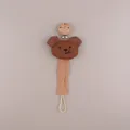Brown teddy bear cotton pacifier clip with wooden fastener for newborn babies - Brown