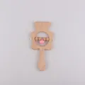 Natural beech wood bear baby rattle toy with pink bell and smooth wooden handle - Pink