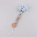 Baby Schnullerkette mit blauer Stoffblume, Holzstern und grauen Silikonperlen - Graublau