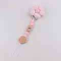 Baby Schnullerkette mit rosa Stoffblume, Silikonperlen und natürlichen Holzperlen - Rosa
