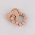 Natural beech wood teething ring set with heart pendant and round beads for babies - Heart