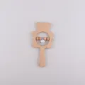 Natural beech wood bear rattle toy for baby grip training with beads and bell - White