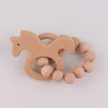 Natural beech wood baby teether bracelet with smooth wooden beads and horse shape - Unicorn