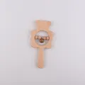 Handcrafted wooden bear rattle toy for newborns featuring smooth beech wood beads - Light Coffee