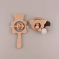 Beechwood bear baby rattle set with crochet beads and wooden teething rings in neutral tones - Bear