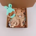 Baby beechwood rattle set with mint green silicone rabbit ear and bear pacifier chain - Mint Green