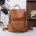 Mochila para mujer marrón de cuero sintético antirrobo con correas ajustables y bolsillos - Marrón