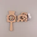 Beech wood bear rattle and crochet elephant teething ring set for baby sensory play - Elephant