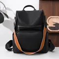 Mochila para mujer en cuero PU granulado negro con correa de hombro naranja en contraste - Negro