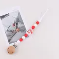 Handmade Christmas snowman pacifier clip with red and white silicone beads and wood clip - Snowman