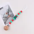 Christmas themed baby pacifier clip with red and green food-grade silicone beads - Christmas Green Bell
