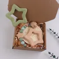 Baby teething set with morandi green silicone star and wooden pacifier clip in gift box - Green Star 4-Piece Set