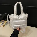 Quilted down crossbody bag in pearl white with matching top handles and shoulder strap - Off White