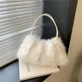 Elegante weiße Kunstfell-Plüschtasche mit Knotengriffen für Herbst und Winter - Weiß