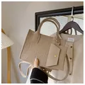 Beige embossed felt tote bag with matching detachable small coin purse and shoulder strap - Khaki