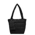 Classic black quilted tote bag with matching mini pouch and geometric texture detail - Black