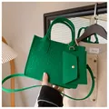 Green embossed felt tote bag with matching mini pouch and crossbody strap - Green