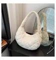 Beige quilted cloud shoulder bag featuring oversized diamond stitching in hobo style - Small / White
